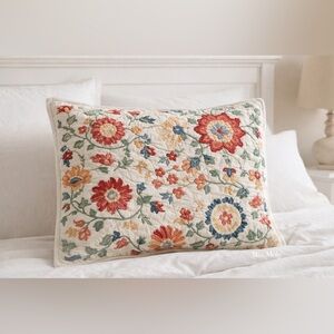 Pottery Barn Penelope Standard Sham Floral Embroidered Pillow Sham-Cotton Boho